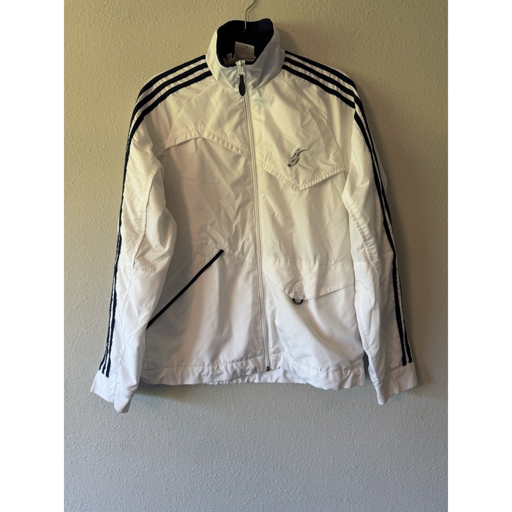 Adidas White Three Stripe Full Zip Track Jacket Size Small Embroidered Light